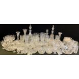 A pair of Tulia Polish lead crystal stoppered decanters, another different stopper, one with