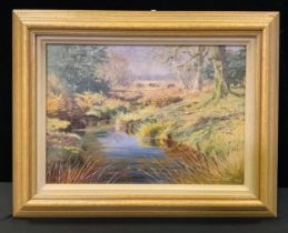 Richard Tratt (British Modern) Forest Stream, Pitts Wood signed, dated 2000, label to verso, 25cm