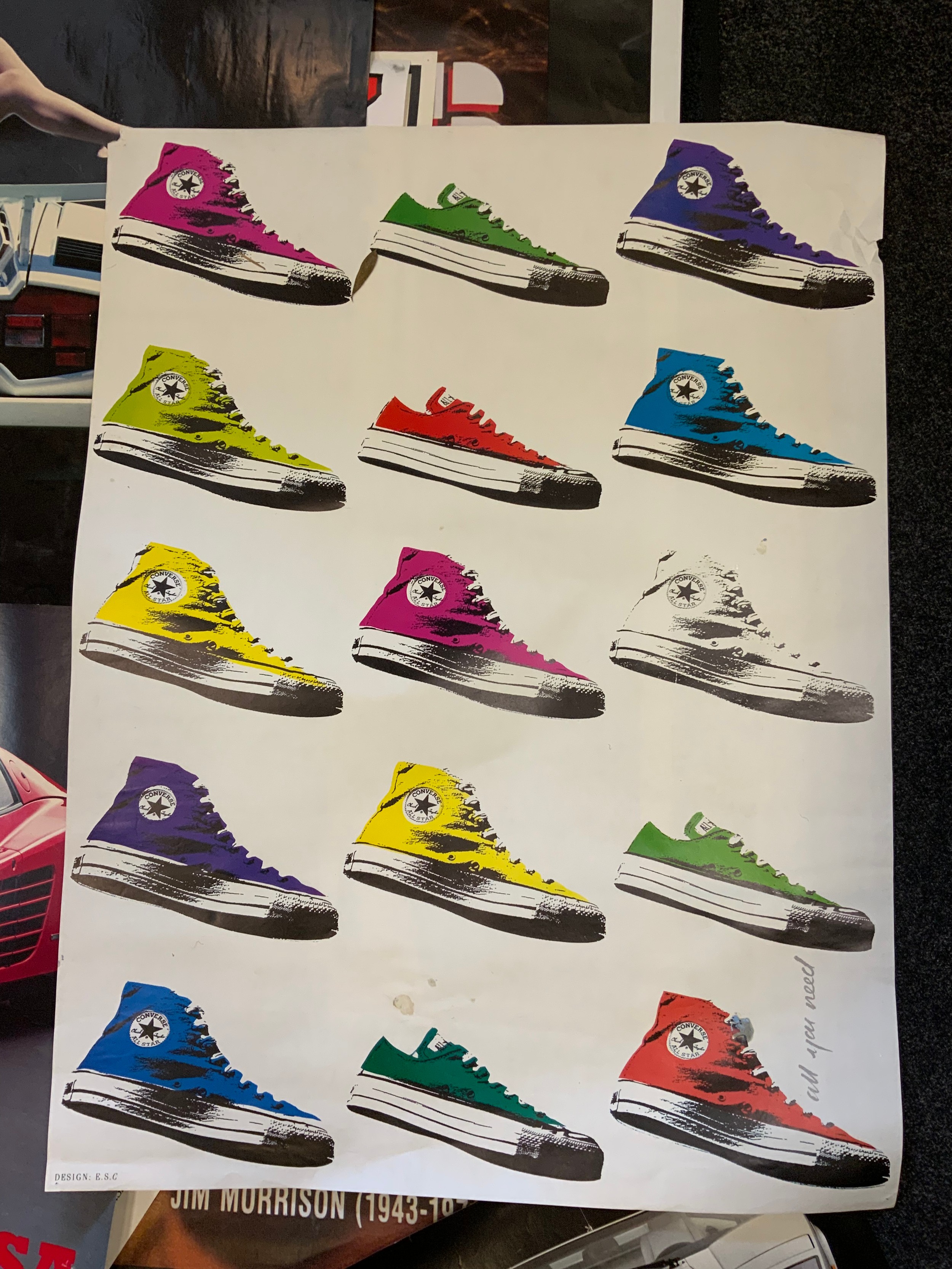 Posters & Advertising - Design E S C Converse shoes; The Doors, Jimi Hendrix, Pretty Polly, Ferrari, - Image 2 of 5