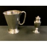 A George Vi silver tapering Christening cup, Birmingham 1937; a Pepperette, Sheffield 1927, 7.87ozt