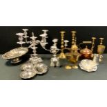 Silver plate & Metalware - a large Epns four branch candelabra; another smaller; swing handle