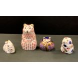 A Royal Crown Derby Paperweight Chipmunk; others Field Mouse, Rabbit & sleeping Hamster, all gold