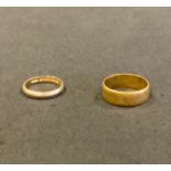 A 22ct gold wedding band, size M; another size G, 6.3g gross (2)