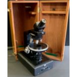A J Swift & Son electronic monocular microscope, five section revolving lens mount, fitted with four