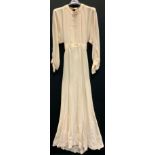 A 1970s Ossie Clark for Radley ivory cream crepe maxi/full length dress, size 10, labelled