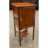 A Victorian mahogany pot cupboard, over-sailing square top, above single cupboard, square legs, x-