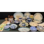 Ceramics - three late 19th century Art Nouveau majolica tiles; others; blue and white tableware;