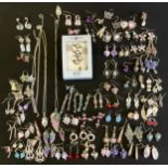 Jewellery - 925 silver enamelled wings pendant and earrings suite; others leaves; abalone, mother of