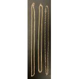 A 9ct gold flat curb link necklace, 48cm long, other rope twist etc, 16.6g gross (3)