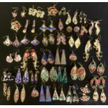 Costume Jewellery - a pair of enamel gilt metal bird of paradise earrings; others, oval, triangular,