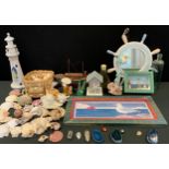 Conchology & Maritime - shells, lighthouse, painted wooden boat, etc