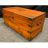 A 19th century Camphor wood campaign travelling trunk / chest, brass straps, recessed brass handle