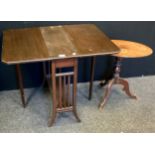 An early 20th century mahogany Sutherland table, canted corners, tapered sabre legs, c.1900-1910;