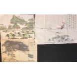 Japanese School, Monumental Landscape, on rice paper, 45cm x 63cm; another, Prunus tree, 46cm x