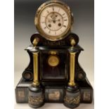 A large 19th century belge noir and bronze drumhead mantel clock, Breguet escapement, Machenaud,