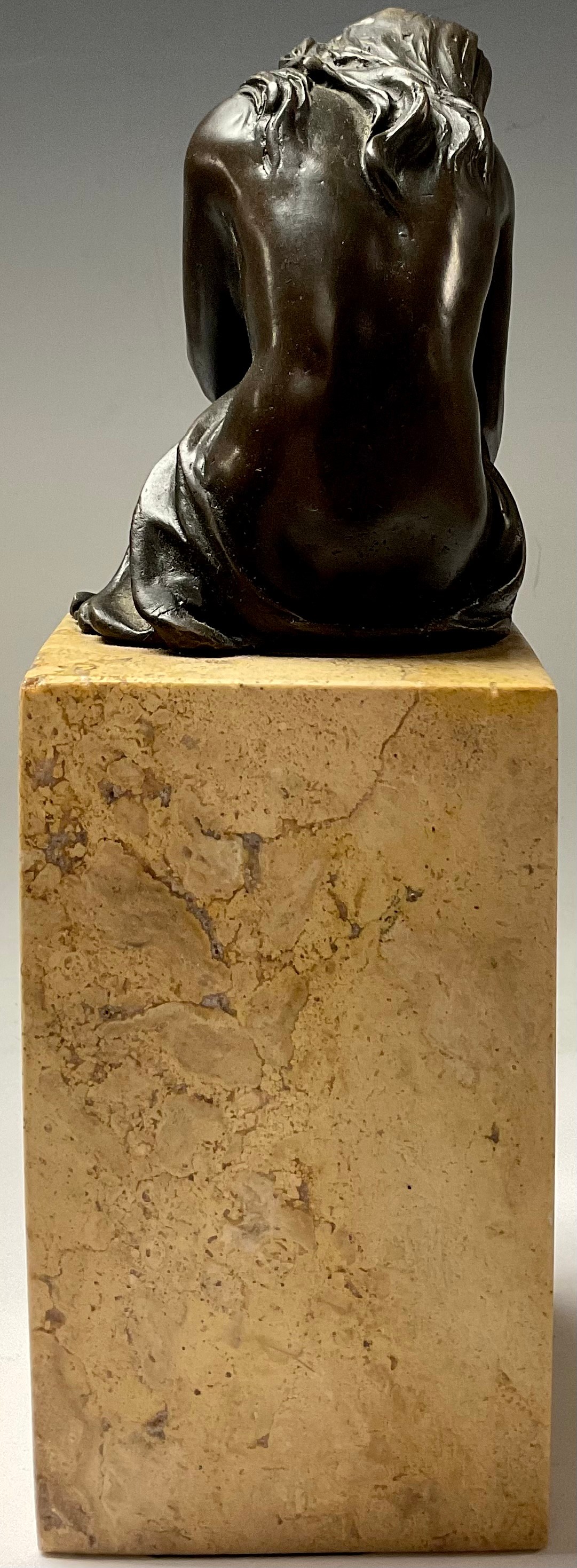 A bronze sculpture, of a seated girl, signed Milo, rectangular marble base, 27cm high - Bild 3 aus 4