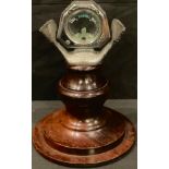 Automobilia - an Art Deco Calormeter temperature gauge car mascot, mounted on turned oak pedestal