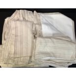 Textiles - three pairs of striped linen curtains, interlined, each curtain 237cm long, 138cm wide