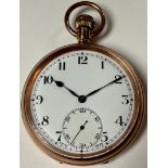 A 9ct rose gold open face pocket watch, Arabic numerals, subsidiary seconds dial, marked 375, 7cm