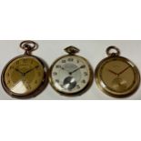 A Claridge of Geneva rolled gold open face pocket watch, Arabic numerals, subsidiary seconds dial,