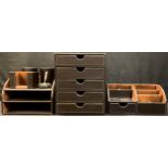 Osco Faux Leather desk accessories - two pen pots, five drawer sorter, two section filing tray,