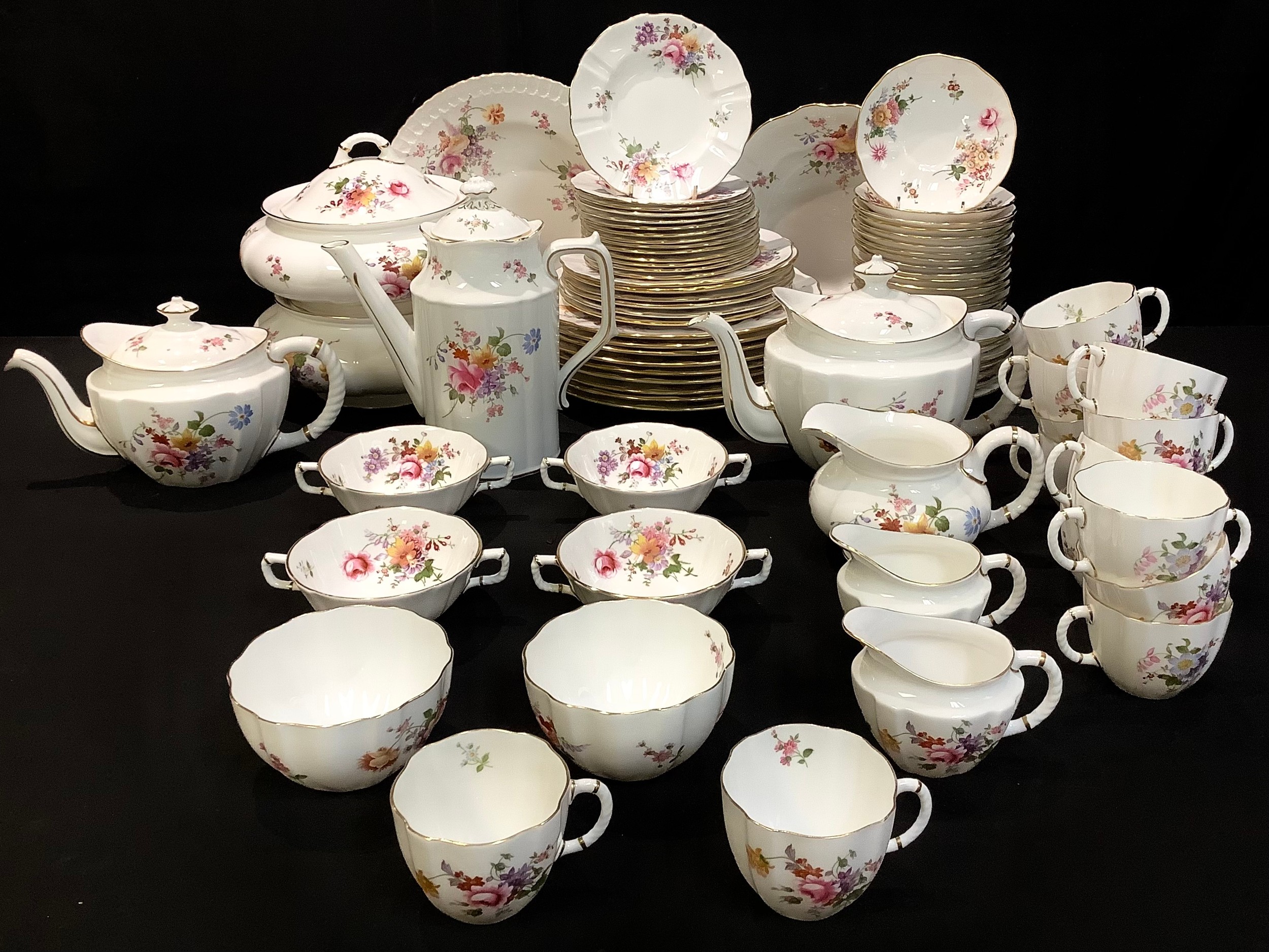 An extensive Royal Crown Derby Posies pattern dinner and tea service, comprising vegetable dishes,