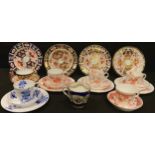 A Royal Crown Derby Imari palette 5683 pattern teacup, saucer and tea plate, early 20th century;