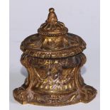 A 19thC ormolu inkwell, cast overall with masks and swags, scroll feet, 8.5cm high, c.1870 (lacks