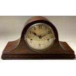 An oak Napoleon hat mantel clock, chiming and striking on five gongs