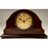 An Edwardian mahogany inlaid mantel clock, 25cm wide