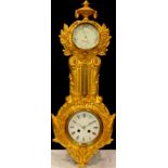 A gilt metal clock/barometer, inscribed JJ Wainwright, the clock with twin winding holes, 85cm high