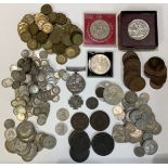 Coins - silver pre-decimal UK thre'penny bits, sixpences, some half crowns and florins, 580g; a