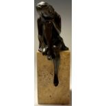 A bronze sculpture, of a seated girl, signed Milo, rectangular marble base, 27cm high