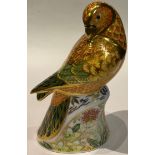 A Royal Crown Derby paperweight, Sun Parakeet, gold stopper, printed mark