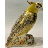 A Royal Crown Derby paperweight, Citron Cockatoo, gold stopper, printed mark, boxed