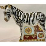 A Royal Crown Derby paperweight, Zebra, gold stopper, printed mark, boxed