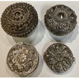 A Chinese silver coloured metal box, character mark; another, Burmese; another; a Mexican silver box