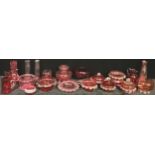 A Cranberry glass vase, bowl and cover; others similar; qty