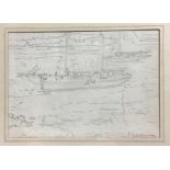 After LS Lowry Coastal Scene pencil drawing, 10.5cm x 15cm