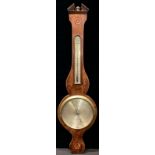 A 19th century mahogany and marquetry wheel barometer, silvered register inscribed, F. Donegan,
