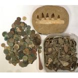 Metal Detector and Field Walking - a collection of finds including crotal bells, coins, buckles,