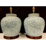 A pair of Meiji Chinese ginger jars, later converted to table lamps, 31cm over fittings