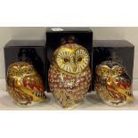 A Royal Crown Derby paperweight, Athena Owl, a limited edition of 750, gold stopper; boxed;