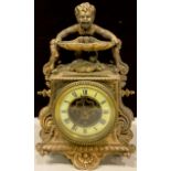 A late 19th/early 20th century French spelter figural mantel clock, the movement marked Eugene