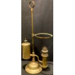 An Eastern style brass oil lamp, adjustable reservoir and lamp, 64cm high