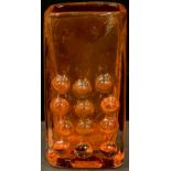 A Whitefriars tangerine telephone vase, twelve button, 16.5cm