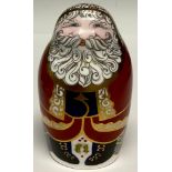 A Royal Crown Derby paperweight, Santa Claus, gold stopper, signed in gold, 10cm, printed marks in