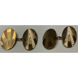 A pair of George VI 9ct gold oval engine turned cuff links, Birmingham 1951/52, marked 375, 4.3g,