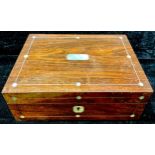 A Victorian rosewood and mother of pearl inlaid writing box, c.1860, 30.5cm wide