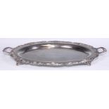 A 19th century American silver plated two-handled oval serving tray, pierced border applied with